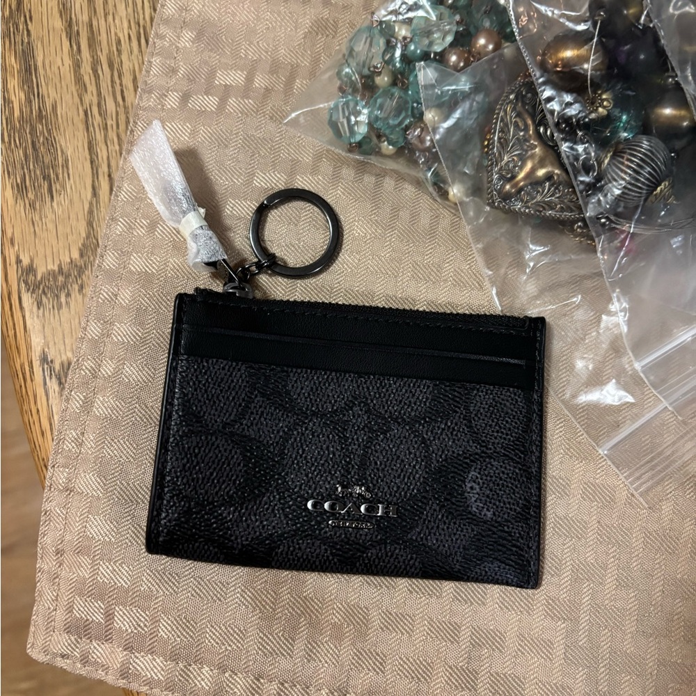 Coach Signature Black Key Ring Card Holder